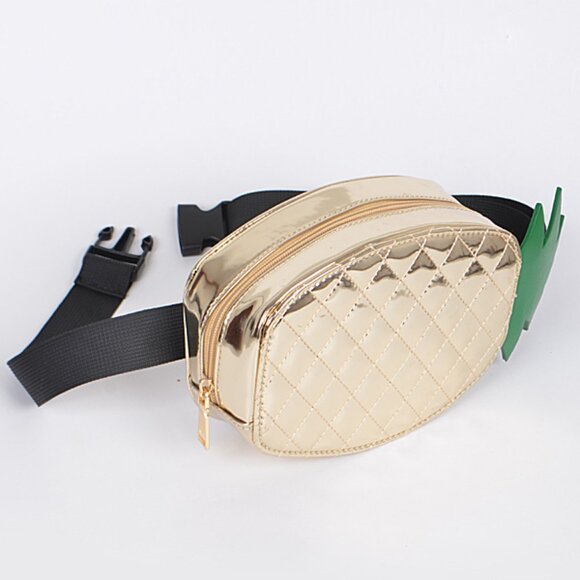Belt Bag/ Fanny Bag /Sideways Pineapple / Shiny Gold & Green - NWT - Picture 4 of 6